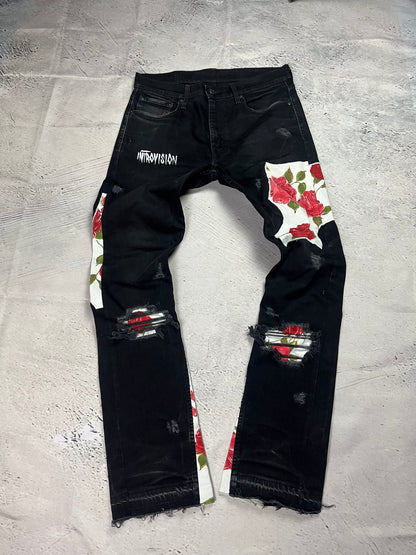 ROSE PATCHWORK FLARE DENIM