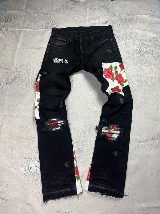 ROSE PATCHWORK FLARE DENIM