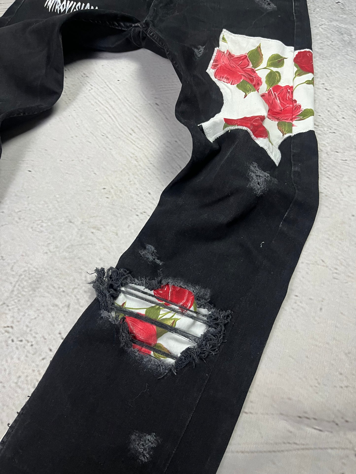 ROSE PATCHWORK FLARE DENIM