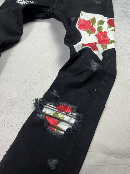 ROSE PATCHWORK FLARE DENIM