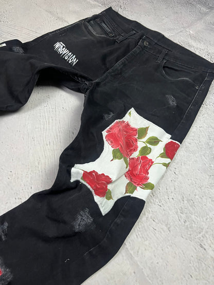 ROSE PATCHWORK FLARE DENIM