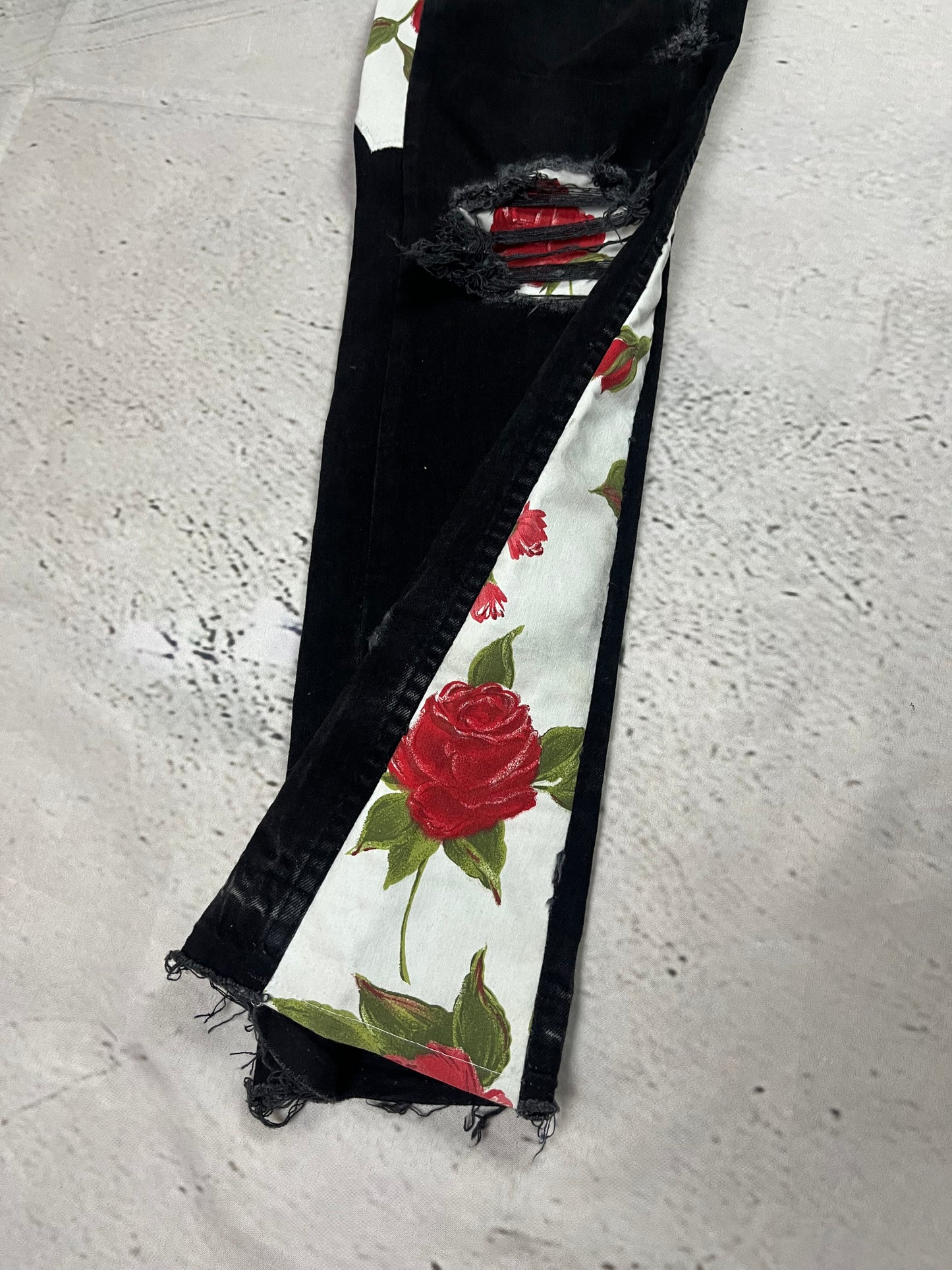 ROSE PATCHWORK FLARE DENIM