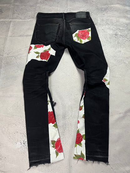 ROSE PATCHWORK FLARE DENIM