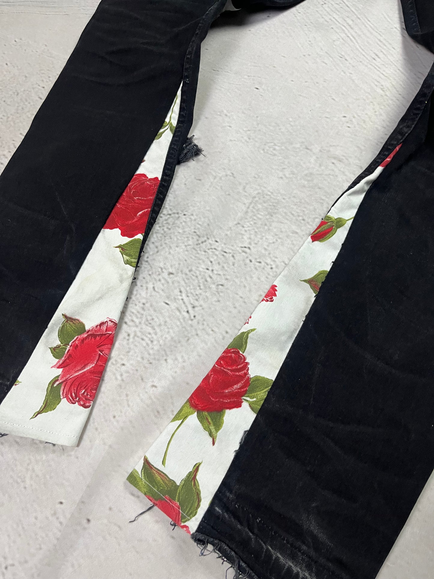 ROSE PATCHWORK FLARE DENIM