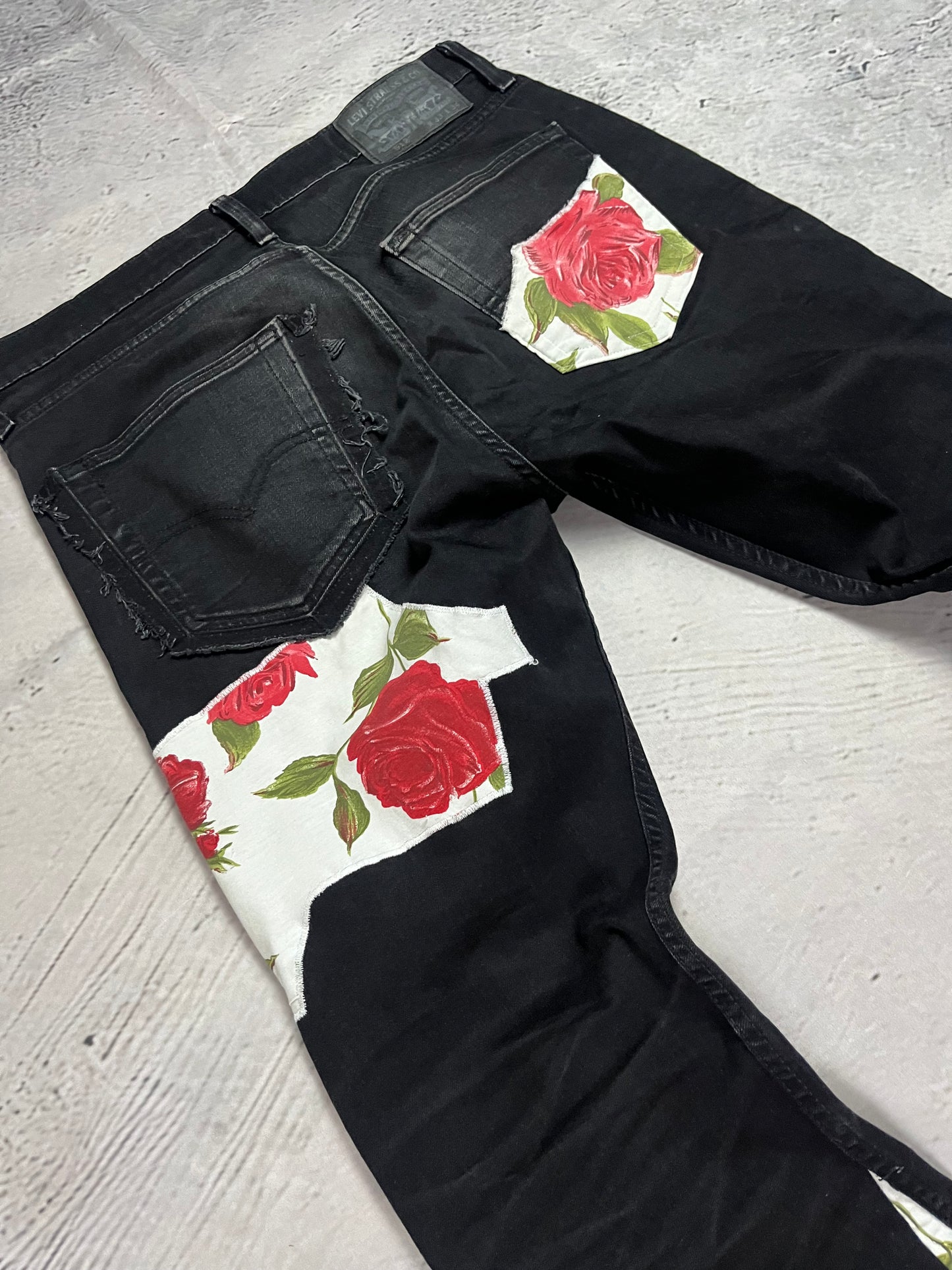 ROSE PATCHWORK FLARE DENIM