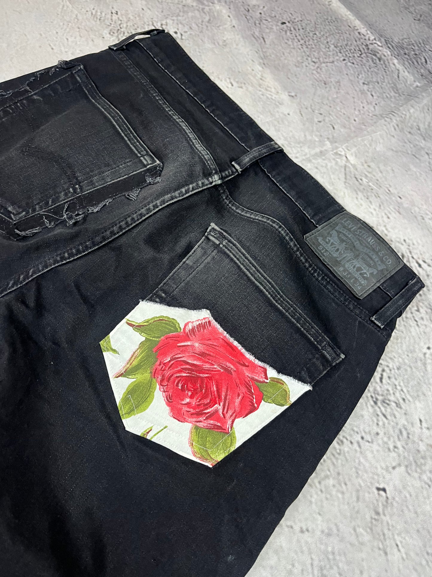 ROSE PATCHWORK FLARE DENIM
