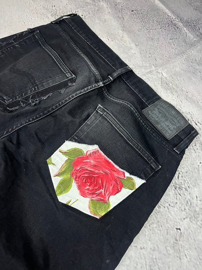 ROSE PATCHWORK FLARE DENIM