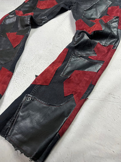 LEATHER PATCH FLARED DENIM