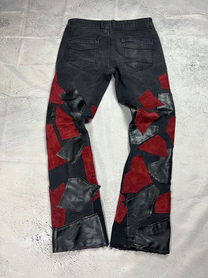 LEATHER PATCH FLARED DENIM