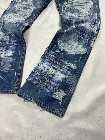 RIPPED PLAID PATCH DENIM