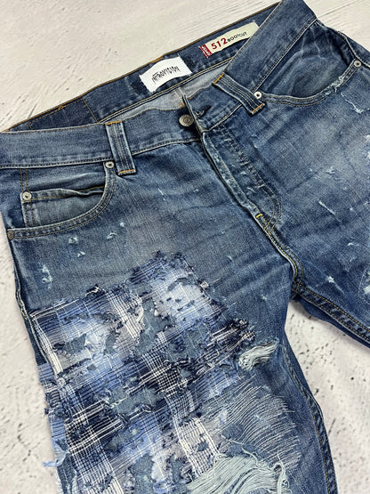 RIPPED PLAID PATCH DENIM