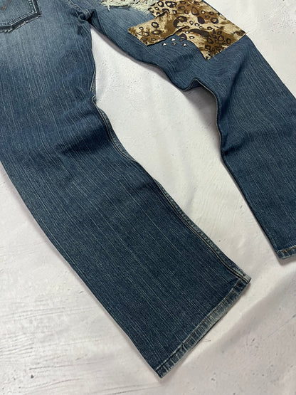 LEOPARD PATCH DISTRESSED DENIM
