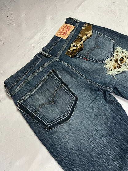 LEOPARD PATCH DISTRESSED DENIM