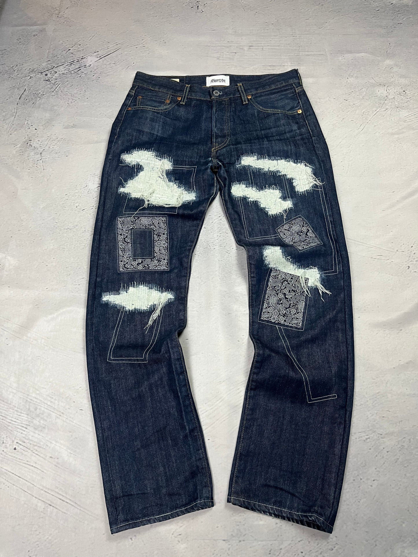 MOSAIC DISTRESSED RAW DENIM