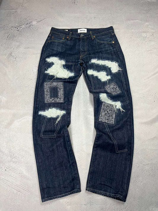 MOSAIC DISTRESSED RAW DENIM
