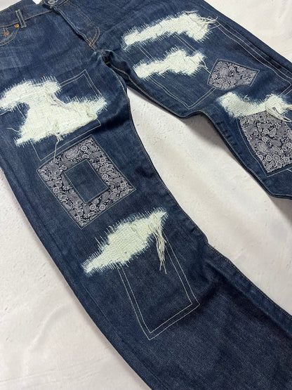 MOSAIC DISTRESSED RAW DENIM