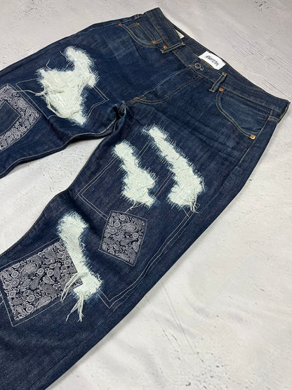 MOSAIC DISTRESSED RAW DENIM