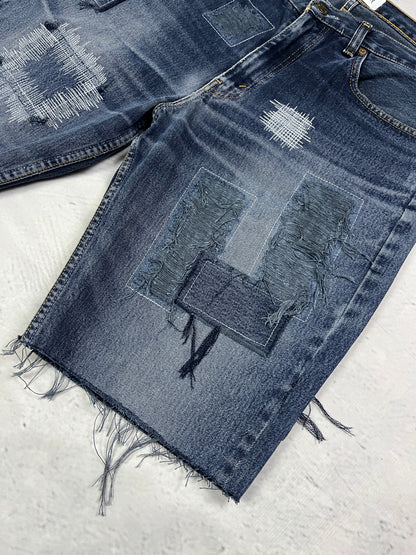 RAW STITCH DENIM SHORTS
