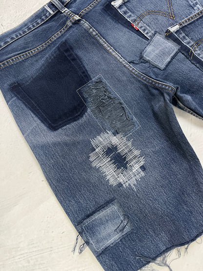 RAW STITCH DENIM SHORTS