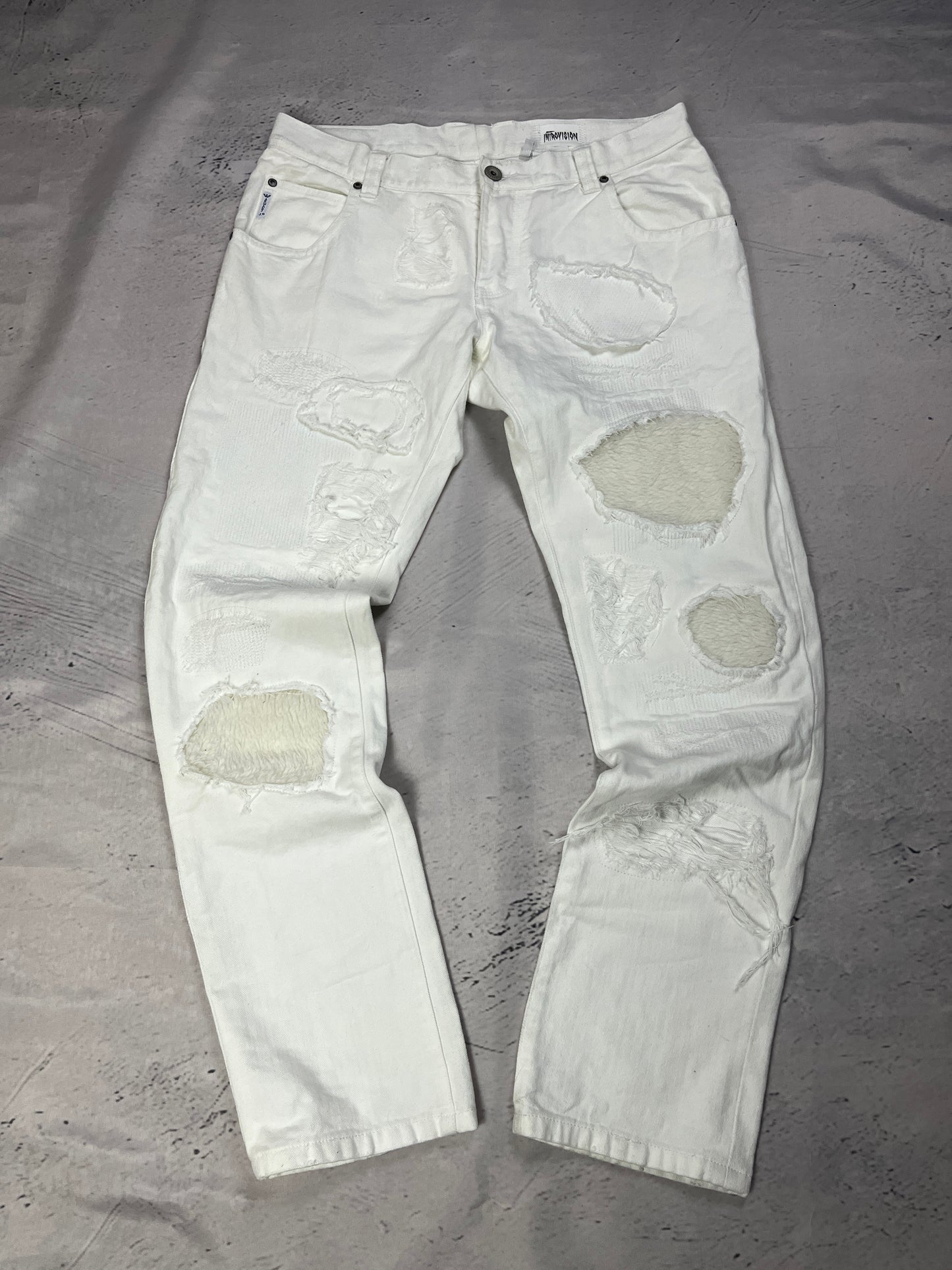 RIPPED FUR PATCHWORK DENIM