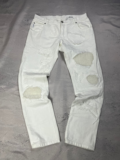 RIPPED FUR PATCHWORK DENIM