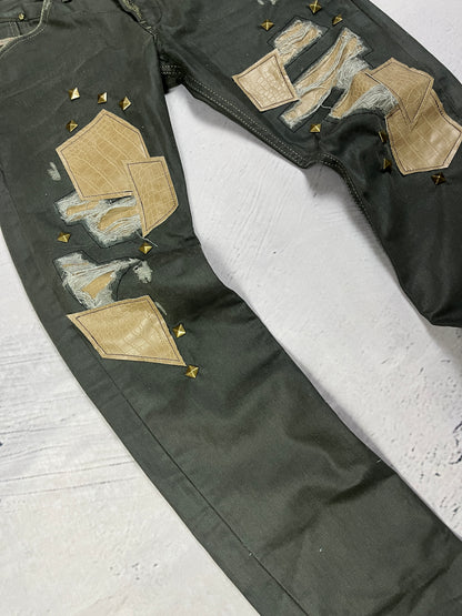 STUDDED PATCHWORK DENIM